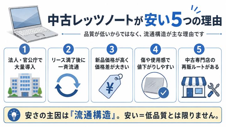 中古レッツノートが安い5つの理由をまとめた図解