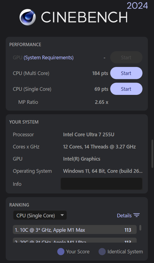 ThinkPad X13 Gen 6 Cinebench ベンチマーク