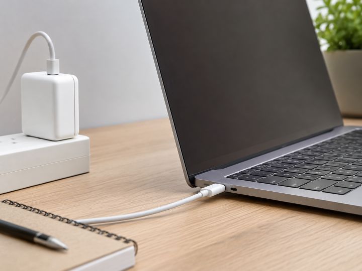 HP ProBook 430 G8のUSB-C充電イメージ画像。ノートPCにUSB-Cケーブルを接続して充電する様子