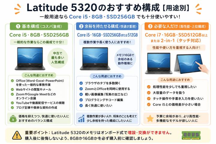 Latitude 5320の用途別おすすめ構成を比較した図解