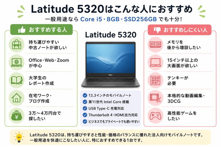 Latitude 5320がおすすめな人とおすすめしにくい人を比較した図解