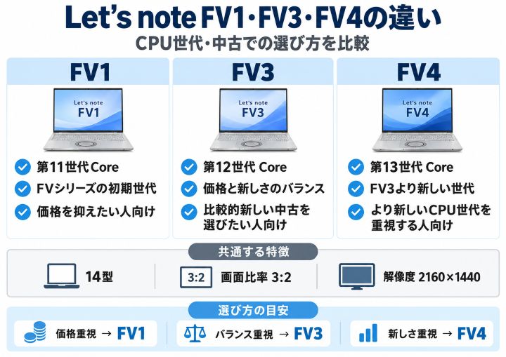 Let's note FV1・FV3・FV4の違い|CPU世代と中古での選び方を比較