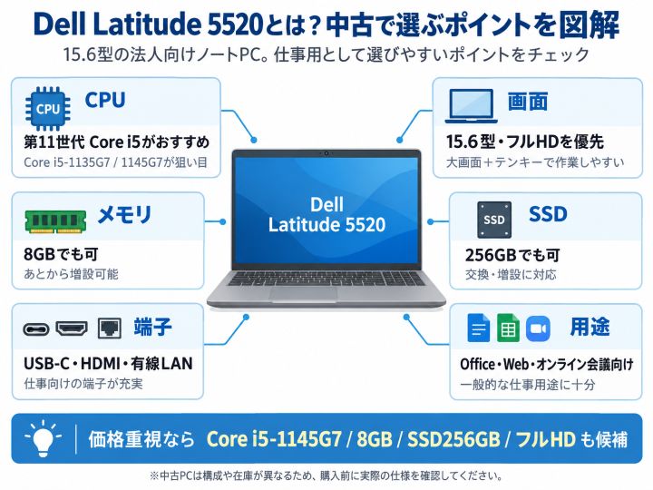 Dell Latitude 5520の特徴と中古で選ぶポイントをまとめた図解