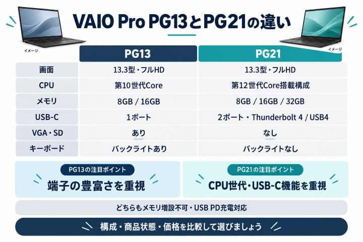 VAIO Pro PG13とPG21の違いを比較